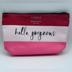 Clinique X Kate Spade (Hello, Gorgeous) Makeup Bag Pink White Red Zip Up- New